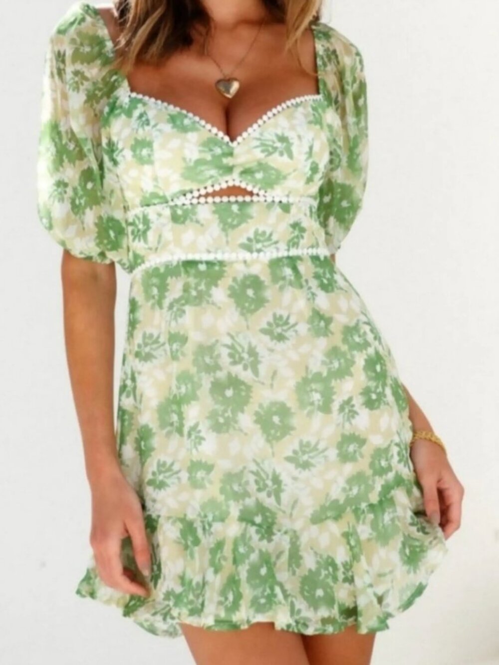Hello Molly Green Floral Mini Dress